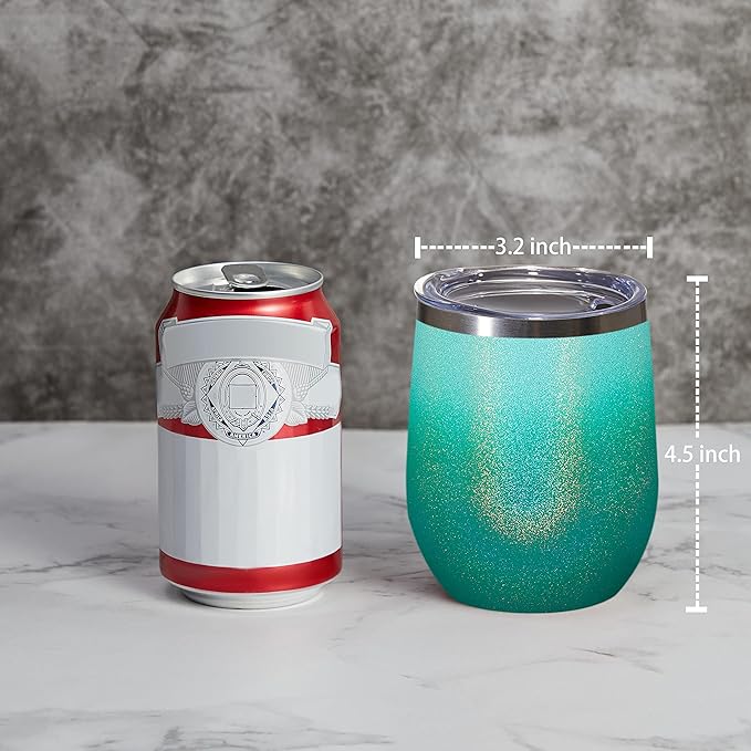 MEWAY 12oz/8 Pack Wine Tumbler Glasses with Lid - Stemless Double Wall Vacuum Stainless Steel Glitter Tumbler - Keeping Cold & Hot Cup for Coffee,for Women(Gradient Blue,Set of 8)