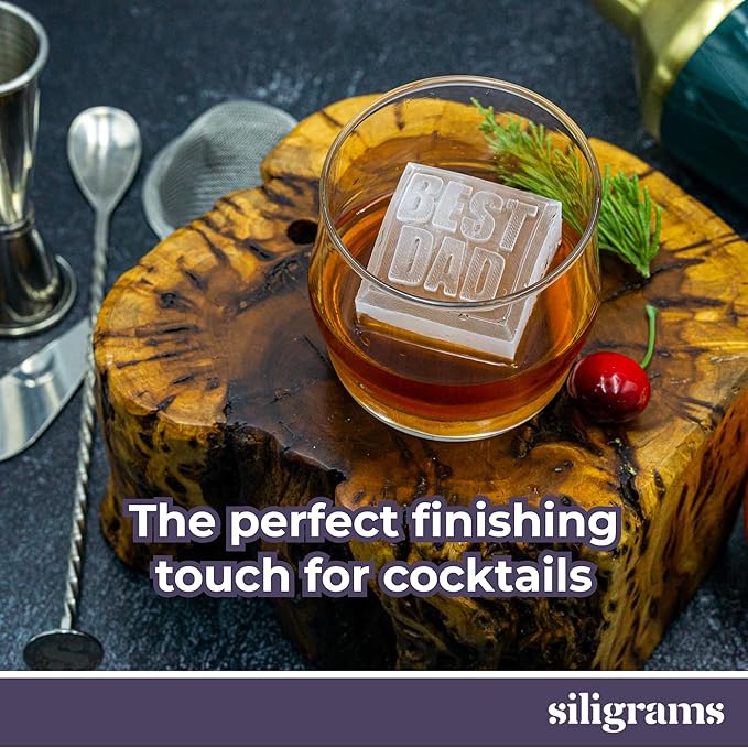 SILIGRAMS Best Dad Ice Cube Mold – 2” Custom Whiskey Ice Tray for Cocktails – Personalized Silicone Ice Cube Mold – Monogram Bartender Gift – Reusable Designer Ice Tray for Men