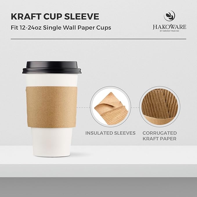 [850 COUNT]Harvest Pack Coffee Sleeves, Disposable Corrugated Brown Kraft Durable Paper Cup Sleeves, Fits 12/16/20/24 oz Cups, Recyclable Cup Sleeve Holder, Hand Protector for Coffee, Tea or Hot Drink