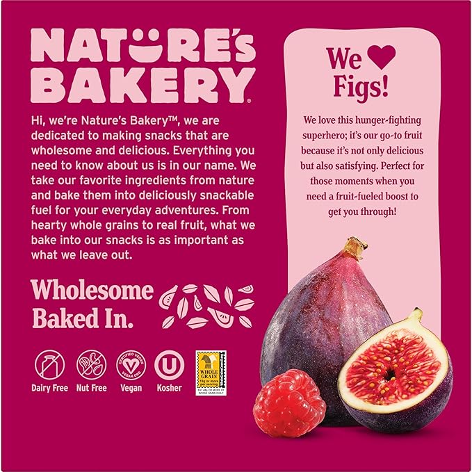Nature’s Bakery Whole Wheat Fig Bars, Raspberry, Real Fruit, Vegan, Non-GMO, Snack bar, 6 Count (Pack of 6)