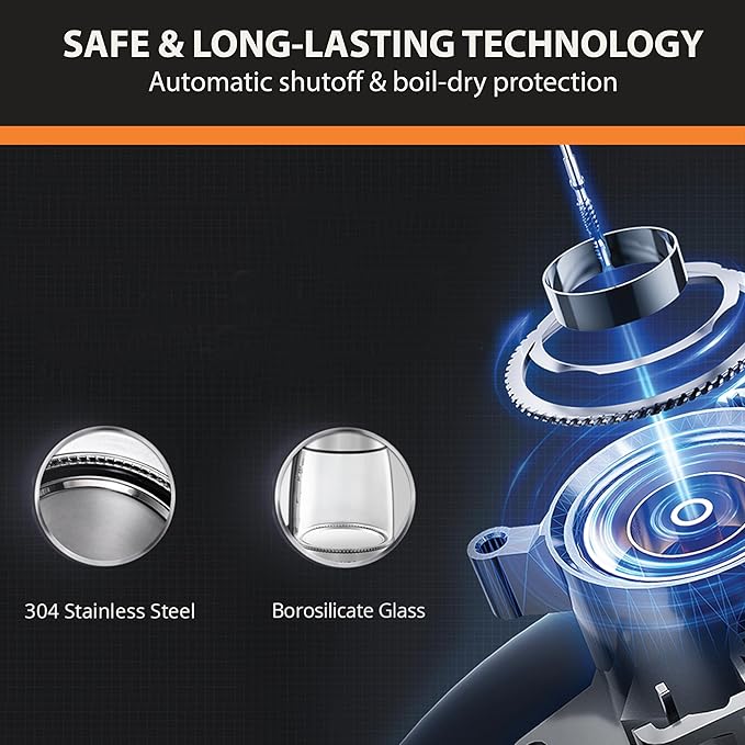 KRUPS Electric Kettle, 1.8-Qt (1.7L) Tea Kettle, 1500W with LED indicator, Hot Water Boiler, Auto Shut-off, Rapid 80-Second Cup Boiling, Safe Boil-dry Protection, Water Heater, Glass Carafe, Grey