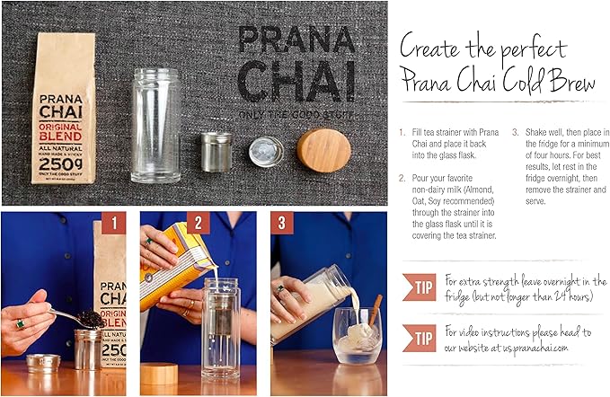 18oz Chai teapot and strainer combo. Turkish coffee pot and fine mesh strainer together for making perfect Prana Chai at home