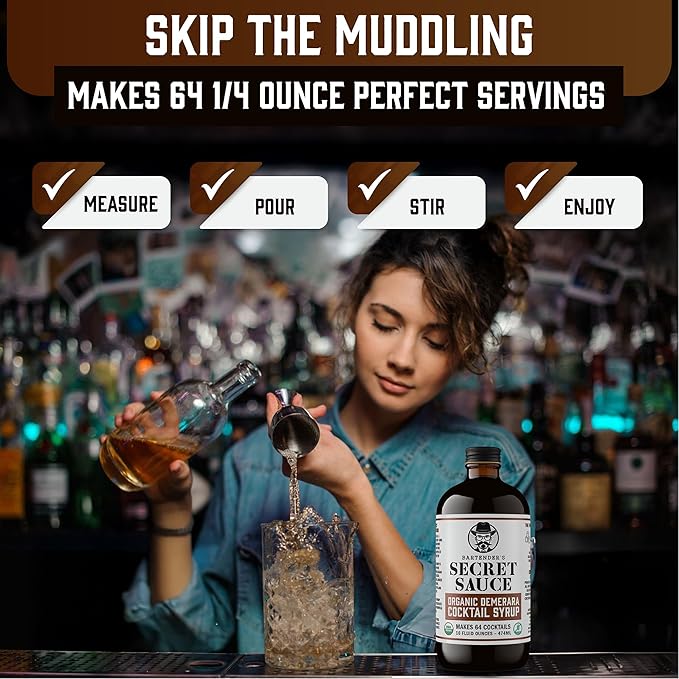 Bartender’s Secret Sauce USDA Organic Demerara Syrup – 2-Pack (16oz Bottles) – Handcrafted, Gluten-Free Cocktail Syrup – Makes 128 Drinks – Great for Old Fashioneds, Tiki & Coffee Drinks