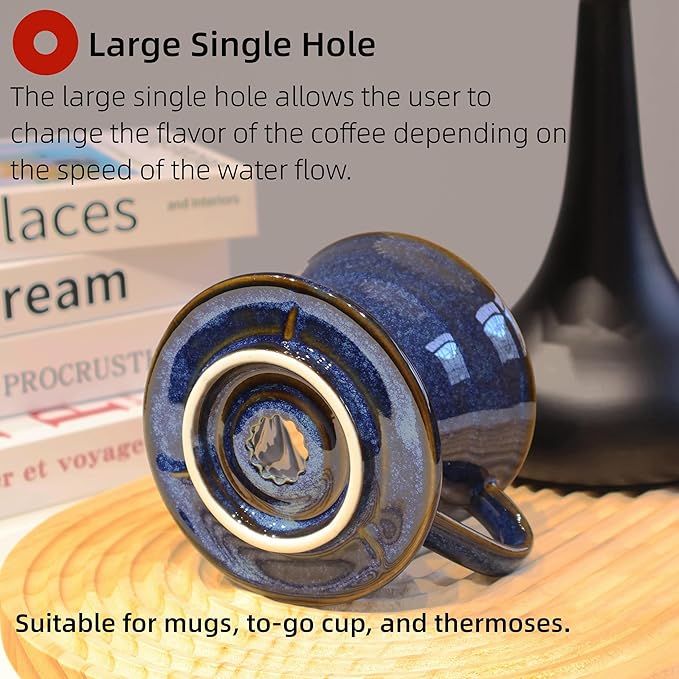 Ceramic Coffee Dripper includes 50 Filters 01 Pour Over Coffee Maker Porcelain V 60 Hand Brewed Set Pottery Artisanal Drip Brew Barista Gift for 1-2 People Travel Camping Office Home