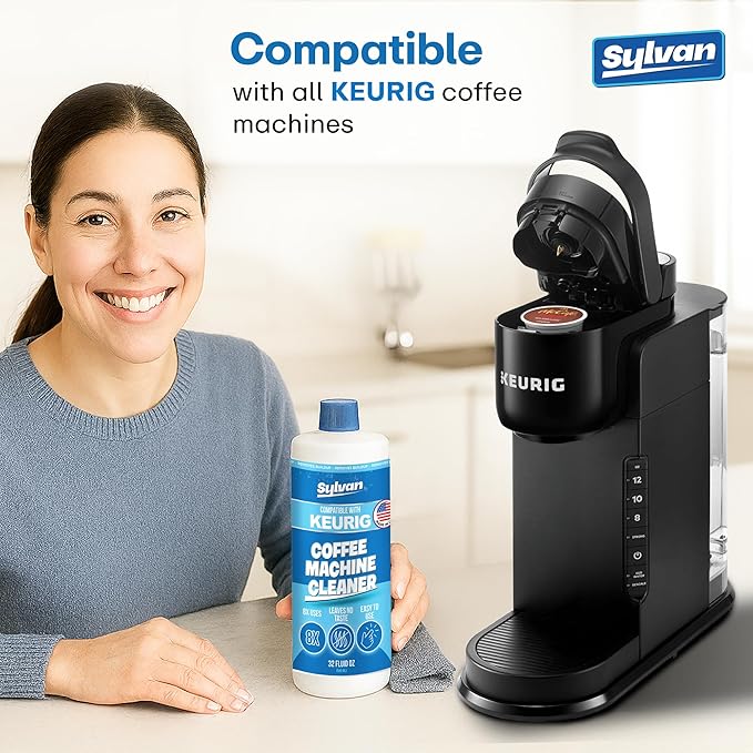 Descaling Solution Compatible with Keurig | Free Cleaning Cloth | 12 Month Supply | Made in the USA | Descaler for all Keurig Machines | 32 Oz | Coffee Machine Cleaner for Coffee Makers