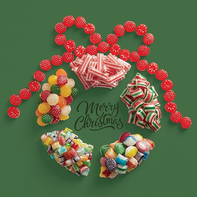 The Swiss Colony 27 Favorites and Traditional Christmas Candy Gift Bundle - Assorted Cheeses, Chocolates, Summer Sausage Meats, Nostalgic Hard Candy, Ribbons, Raspberry Drops and More