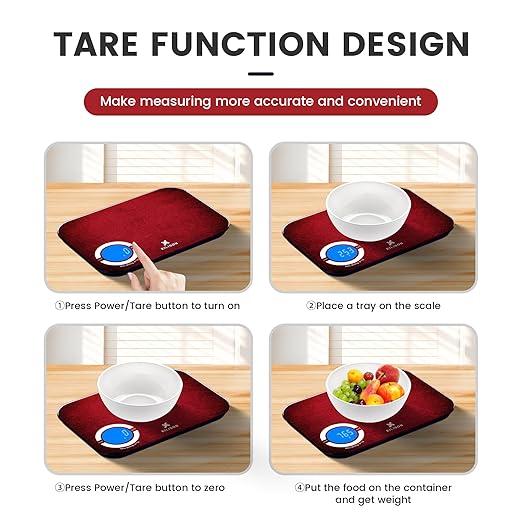 EILISON Smart Kitchen Scale with Bluetooth App, High-Precision Digital Food Scale for Baking, Cooking & Diet, 8000 Food Database, 24 Nutrients, Touchscreen, Tare Function, 5g-8000g Capacity (Red)