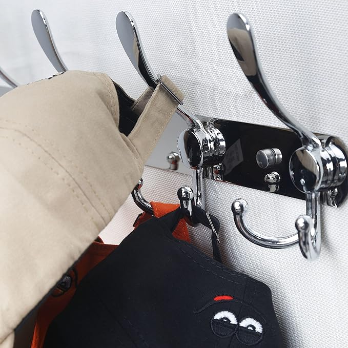 Dseap Coat Rack Wall Mount - 38” Long 10-Tri-Hooks Heavy Duty Coat Hanger Rail Wall Hooks for Hanging Coats Hats Clothing Clothes Purse Mudroom Entryway, Chromed