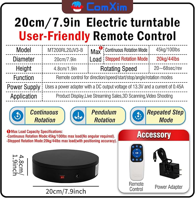 Remote Motorized Electric Turntable Rotating Display Stand Spinning Rotating Platform 360 Photography Turntable lazy susan base giratoria para for Photography,Display,3D Scan,Exhibition rotating table