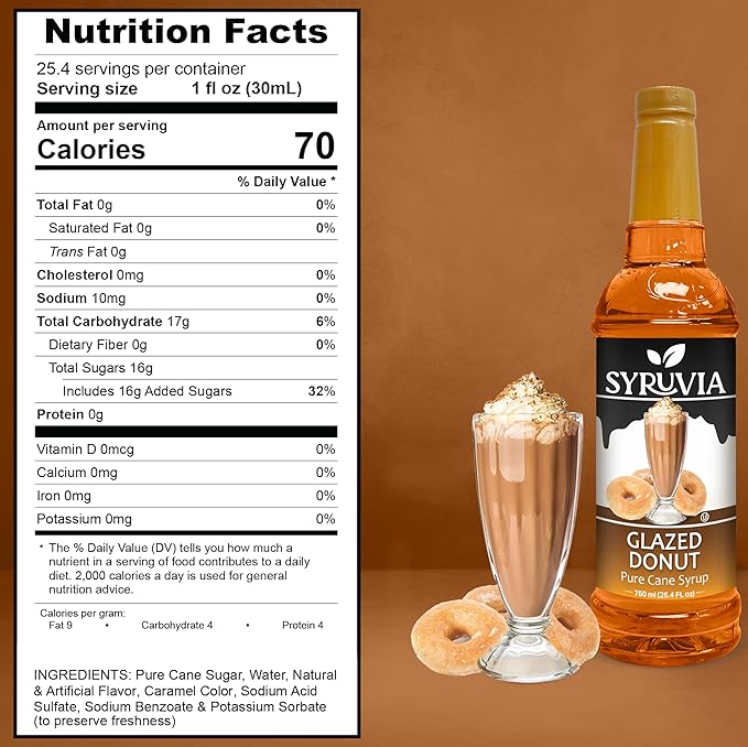 Syruvia Coffee Syrup, Glazed Donut Flavored Syrup for Drinks, Lattes, and Desserts – 25.4 fl oz,