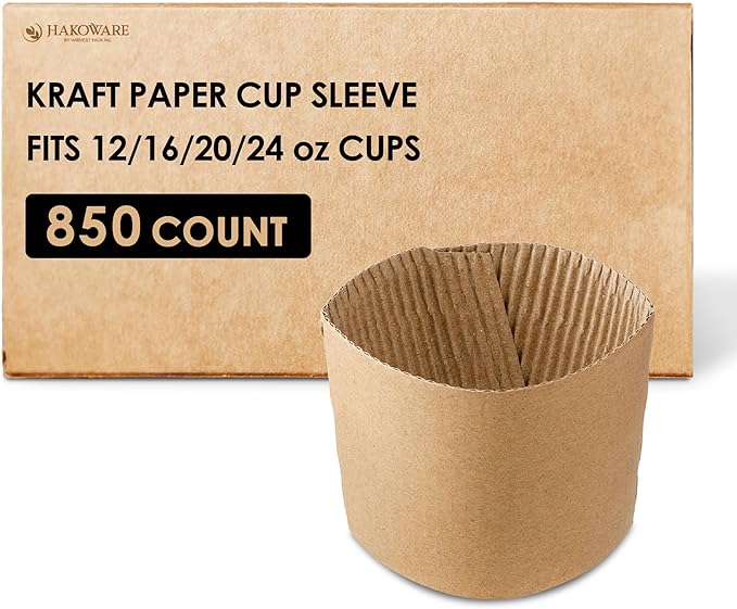 [850 COUNT]Harvest Pack Coffee Sleeves, Disposable Corrugated Brown Kraft Durable Paper Cup Sleeves, Fits 12/16/20/24 oz Cups, Recyclable Cup Sleeve Holder, Hand Protector for Coffee, Tea or Hot Drink