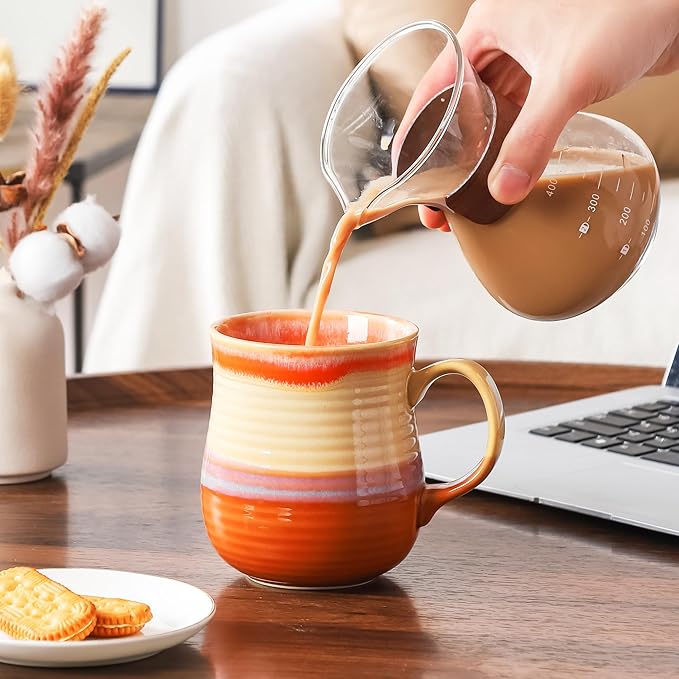 21 oz Large Ceramic Coffee Mugs, Pottery Mug Handmade, Ceramic Tea Cups with Handle for Office and Home, Dishwasher and Microwave Safe (Orange)