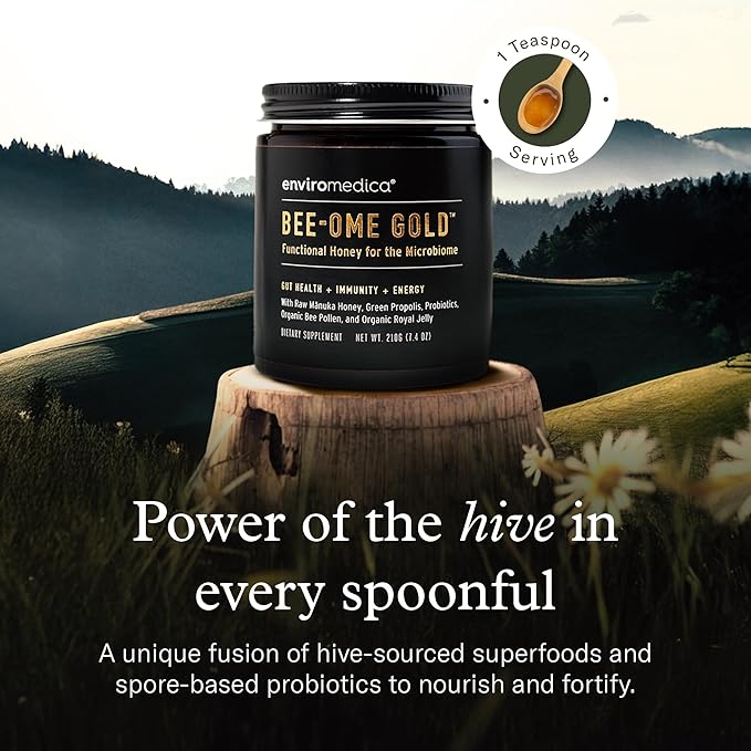 Bee-Ome Gold by Enviromedica - Unpasteurized Raw Manuka Honey with Probiotics, Royal Jelly, Bee Pollen & Propolis, Functional Superfood Honey, 7.4oz