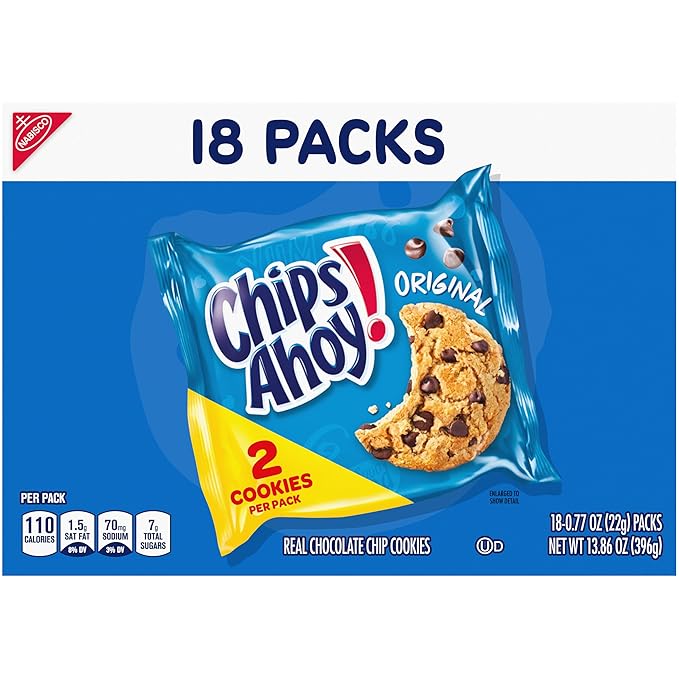CHIPS AHOY! Original Chocolate Chip Cookies, 18 Snack Packs (2 cookies per pack)