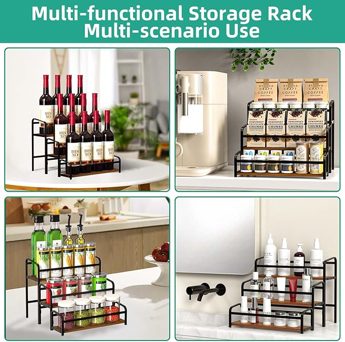Coffee Syrup Organizer, 3-Tier Syrup Rack 12 Bottles Capacity, Coffee Syrup Rack Free-Installation(Magnetic Connection), Spice Rack for Countertop, Bar, Kitchen