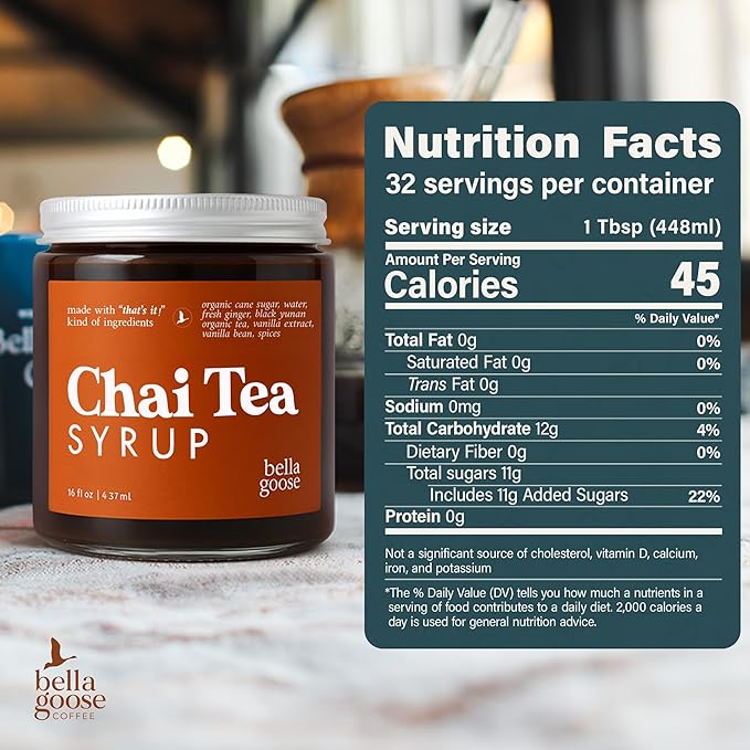 Bella Goose Coffee Syrup Trio – Vanilla Bean, Salted Caramel & Chai Tea (3 x 16oz) | Pure Cane Sugar Syrups for Lattes, Mochas & Desserts – Clean Ingredients, No Artificial Additives