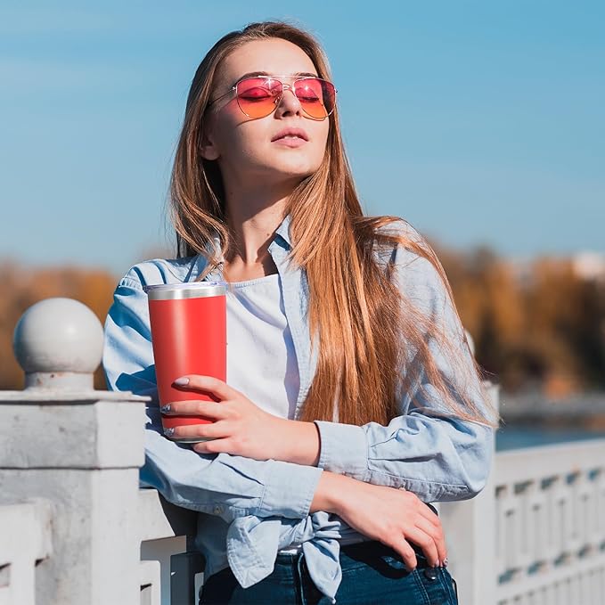 20 oz Tumbler Coffee Travel Tumblers Bulk with Lid Stainless Steel Double Wall Vacuum Insulated Mug Powder Coated Cups fit Car Cupholder for Hot and Cold - Red, 4Pack