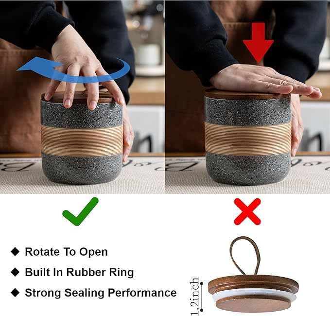 Small Ceramic Jar with Lid, Coffee Container, Coffee Canisters with Airtight Lids Kitchen Food Storage Jars for Spice Sugar Tea Bag, Mini Decorative Jars for Countertop, Grey & 5 fl.oz