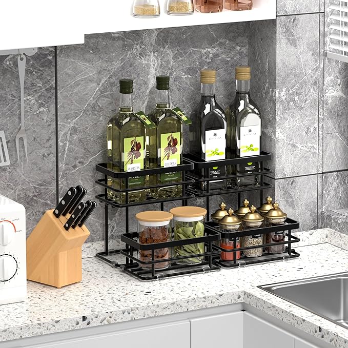 Coffee Syrup Rack Organizer, Syrup Bottle Holder Stand for Coffee Bar, 2-Tier 10 Bottles Storage Shelves for Syrup, Wine, Dressing for Kitchen Countertop (10 Bottles Black)