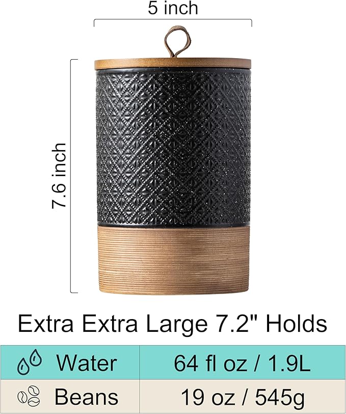 Large Jar with Lid, Ceramic Coffee Container with Airtight Lids, Food Storage Containers, Kitchen Canisters for Countertop Coffee Bar Accessories Weeding Gift - Black & 64 fl.oz