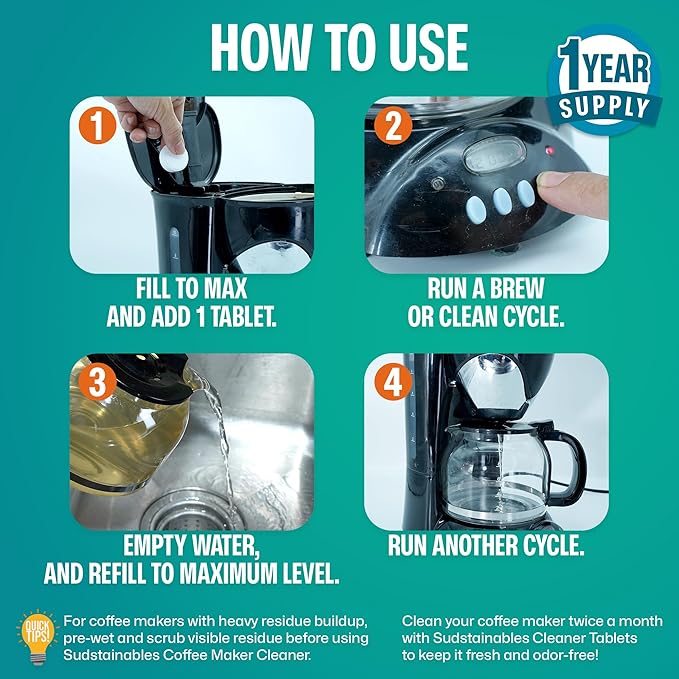 Coffee Maker Cleaner Tablets – Descaling & Cleaning Solution for Coffee Makers, Pot, Espresso Machines – Compatible with Breville, Miele, Keurig, DeLonghi, Nespresso & More – Removes Stains & Oils