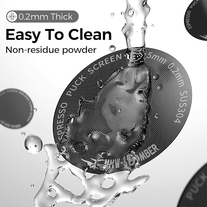 MHW-3BOMBER 58mm Espresso Puck Screen - 0.2mm Ultra Thin Espresso Puck - Metal Reusable Coffee Filter for Portafilter Basket 58mm - Puck Screen with Stand FG7053B-OS