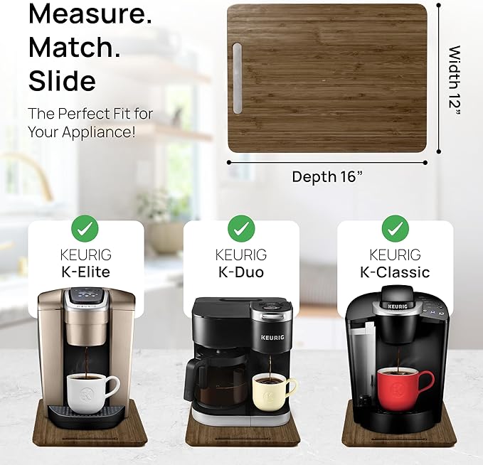 Ibyx Elegant Sliding Tray for Your Coffee Maker & Heavy Kitchen Appliances - Sturdy, Slides Easily from Under The Cabinet (Brown, 12”W x 16”D)