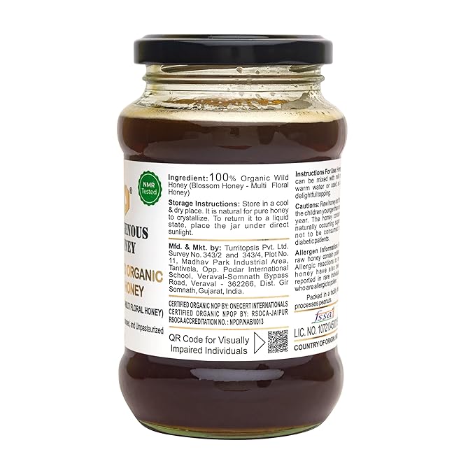 INDIGENOUS HONEY USDA Certified Organic Raw Unfiltered honey Pure Natural Wild Blossom Local from Beekeeper Unprocessed Real Glass Jar Pack of 1