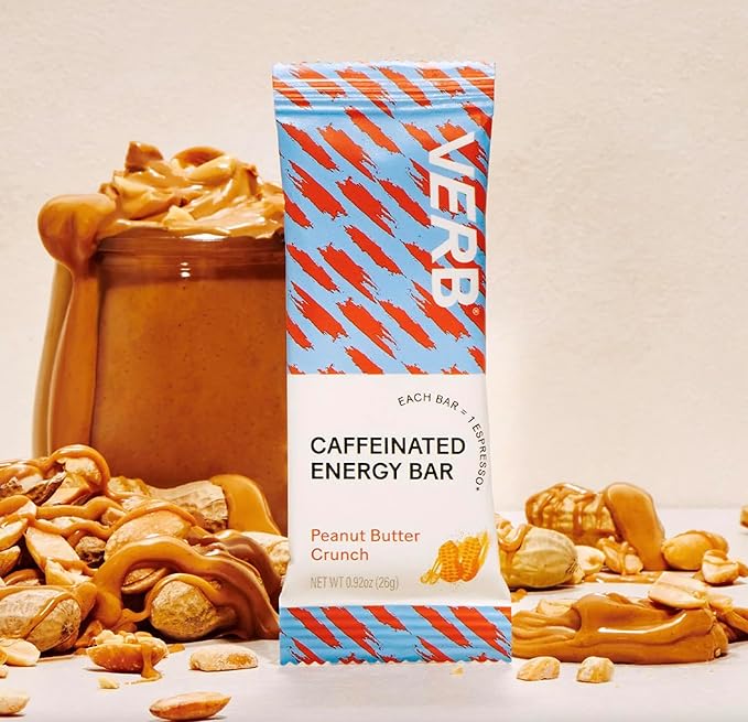 Verb Caffeinated Energy Bars Peanut Butter Cookie (26g, Pack of 16) 110-Calorie Delicious Energy Bar - Vegan Gluten Free On-the Go Snack with 80mg Green Tea Caffeine, Only Real-Food Ingredients