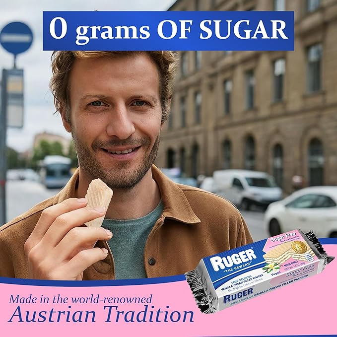 RUGER Sugar-Free Vanilla Wafers 1.6 Ounce (Pack of 12) - Delightfully Crisp & Creamy Treats - Natural Ingredients, Non-GMO, Vegan, No Artificial Colors/Flavors - Ideal for Desserts & Everyday Snacking
