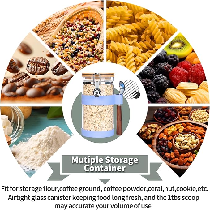 KKC Airtight Coffee Canister, Glass Coffee Bean Storage Contaienr with Silicon Scoop Holder, Non-Slip Silicon Coffee Storage Canister with Spoon for 1 lb Bean,40 Fluid-oz, Violets