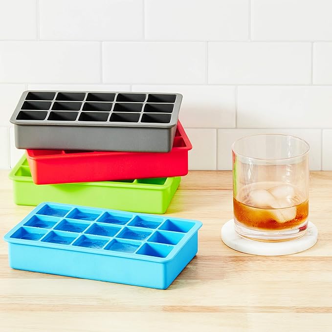 Tovolo Perfect Cube Ice Mold Trays, Sturdy Silicone, Fade Resistant, 1.25" Cubes, Assorted, Set of 4