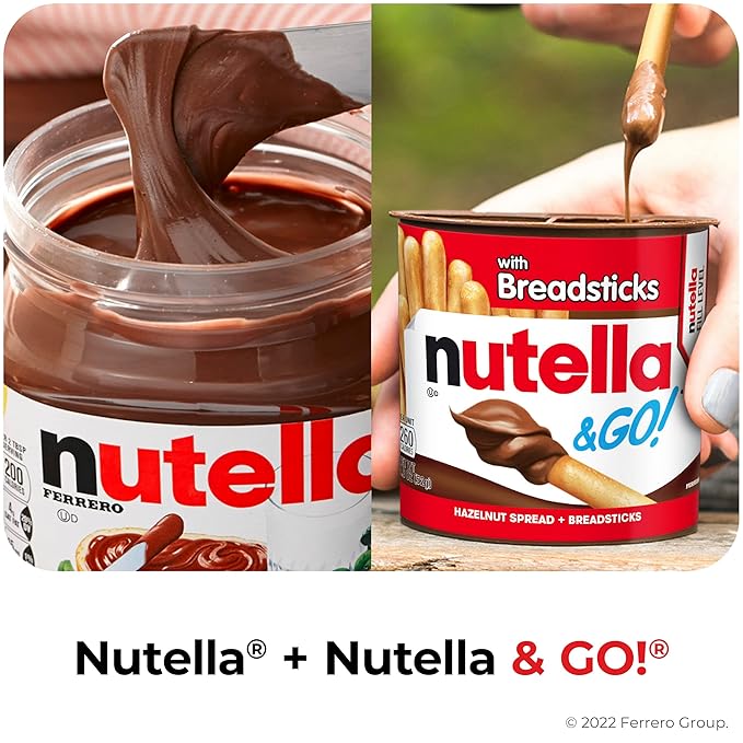 Nutella and Nutella & GO! Bundle, Hazelnut Spread with Cocoa Jar and Snack Packs with Breadsticks, 35.3 oz Jar and 4-Pack