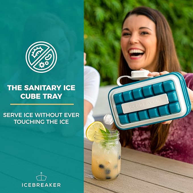 ICEBREAKER POP - 4 IN 1 - DISPENSER - MAKER - BIN - ICE PACK - Make And Serve Ice Without Ever Touching The Ice - The Sanitary Silicone Ice Tray for Freezer With Lid - Ice Cube