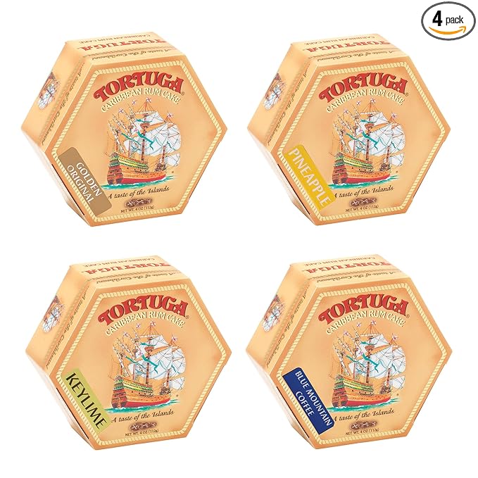 Tortuga Caribbean Rum Cake 4 Pack Assortment- Original, Keylime, Pineapple & Blue Mountain Coffee