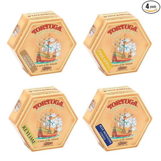 Tortuga Caribbean Rum Cake 4 Pack Assortment- Original, Keylime, Pineapple & Blue Mountain Coffee