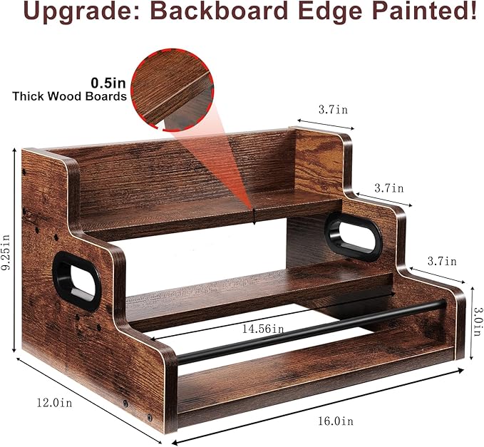 Liquor Bottle Display Shelf 2 Pack - 3 Tier Countertop Organizer for Whiskey, Wine & Coffee Syrups, Space Saving Bar Cabinet Storage for Home, Mini Bar