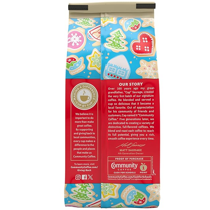 Community Coffee Grandma's Sugar Cookie Ground Coffee, Limited Edition Holiday Flavor, Natural Ingredients, 11 Ounce (Pack of 1)