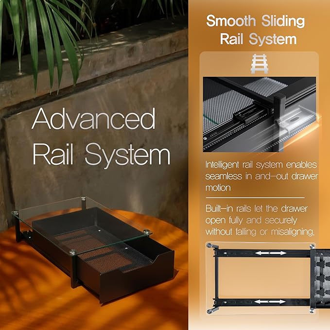 Coffee Pod Holder with Rail Drawer for Nespresso – 40 Pods Capacity for Nespresso Vertuoline & K-cups Capsule – Tempered Glass and Anti-Slip Base Metal Coffee Pods Organizer 16.14x11.81x3.94