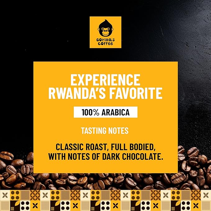 Gorilla's Coffee 100% Arabica - Medium Roast Ground Coffee, Fair Trade, Smooth, Balanced, Aromatic, Spice & Luscious Fruit Notes | Premium Rwandan Coffee | Rich, Flavorful, and Aromatic (500g/17.6oz)