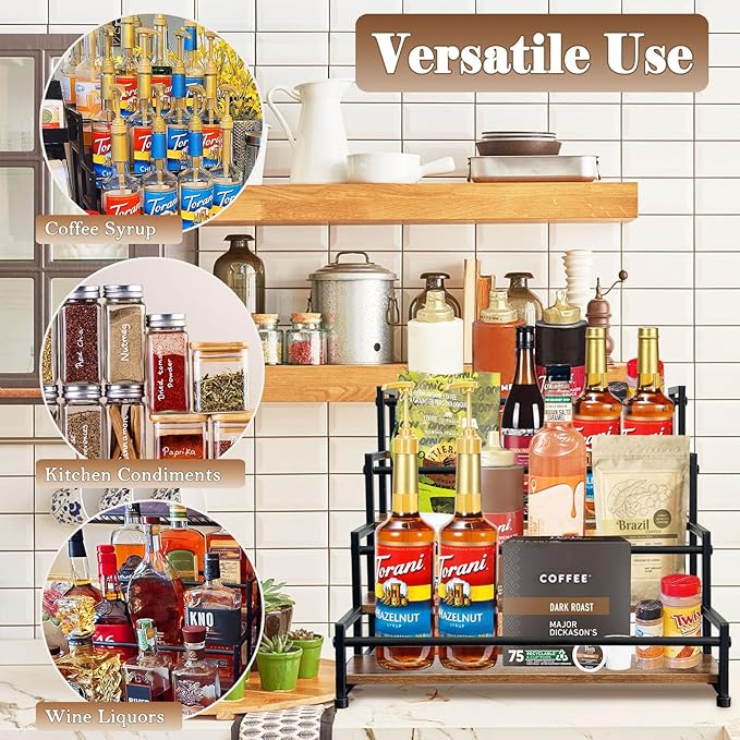 Klxuyuo 4-Tier Coffee Syrup Rack for 20 Bottles (750ml)–Sturdy Coffee Syrup Organizer Holder for Kitchen, Café, Office