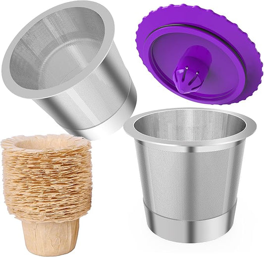 2 Pack Stianless Steel Reusable K Cups with 20 Count paper Filters, Refillable Universal Coffee Pods steel k Cups Compatible with Keurig 2.0 and 1.0 Coffee Makers(2 pack)