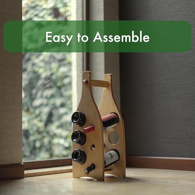 KAKALI Freestanding Wooden Wine Rack - Wood Wine Bottle Rack - Free Standing Bottle Storage - Countertop Racks for Bottles - House Warming Gifts for Casual Drinkers, 6 Bottle Storage