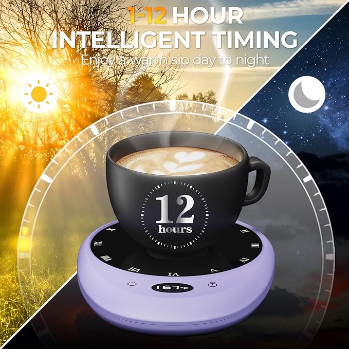MEION Coffee Mug Warmer for Desk, Coffee Cup Warmer, 4 Temp Settings & 1-12H Timer, Coffee Warmer with Auto Shut Off Smart Gravity Sensor, Beverage & Candle Warmer Coffee Gifts Accessories (Lavender)
