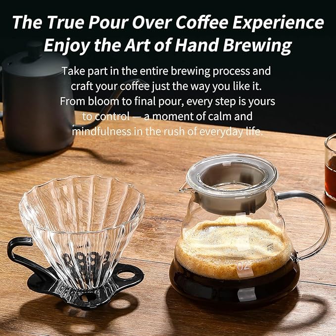 Unbreakable - Pour Over Coffee Maker 720ML/24OZ, Heat Resistant Borosilicate Glass Dripper with Filter Holder, BPA-Free Manual Coffee Brewer for Home and Office Use