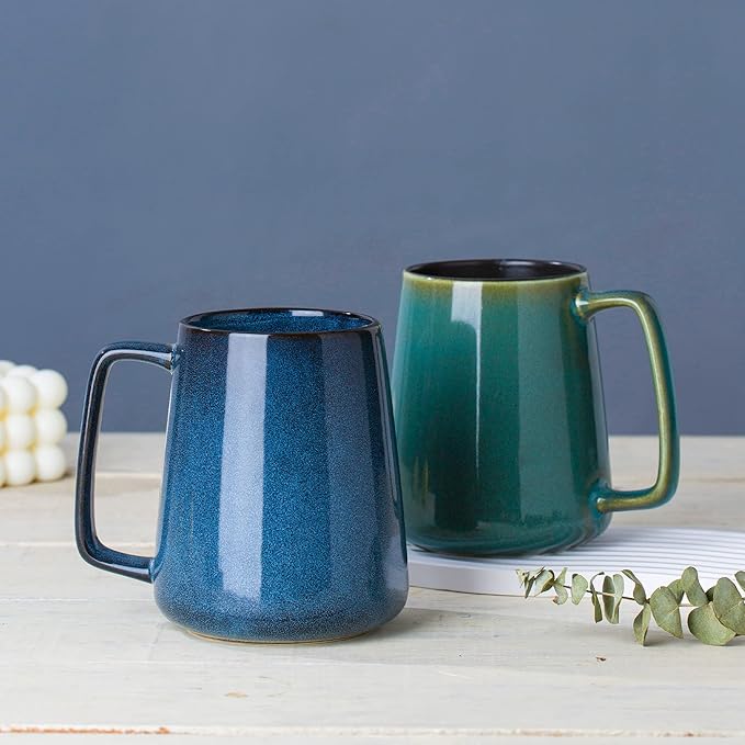 24 oz Large Ceramic Coffee mugs, Extra Large Tea and Coffee Cups, Large Handle Design, Big Coffee Mug for Office and Home, Microwave and Diahwasher Safe. (24 oz blue)