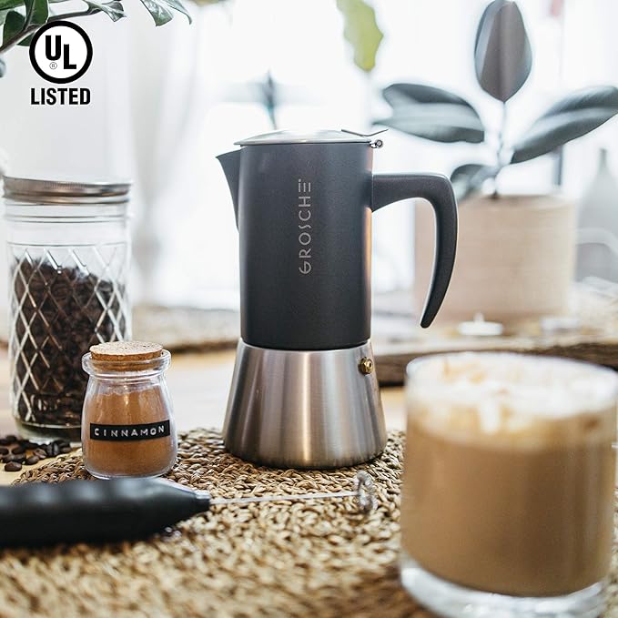 GROSCHE Milano Steel | 6 Espresso Cup | Stovetop Espresso Maker: Stainless Steel Moka Pot for Greca, Induction, Electric & Gas Stoves | Dishwasher Safe Stovetop Espresso Maker Moka Pot