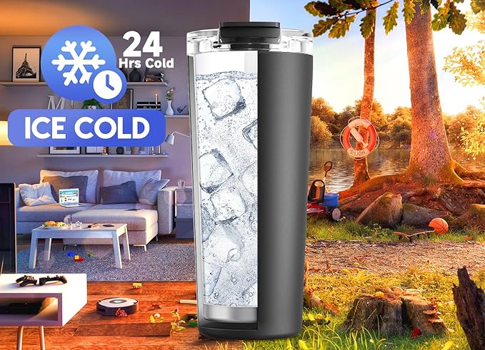 Meoky 24 oz Travel Coffee Mug with Leak-proof Lid, Stainless Steel Insulated Coffee Tumbler, Keeps Hot for 8 Hours or Cold for 24 Hours, Fits in Car Cup Holder (Night)