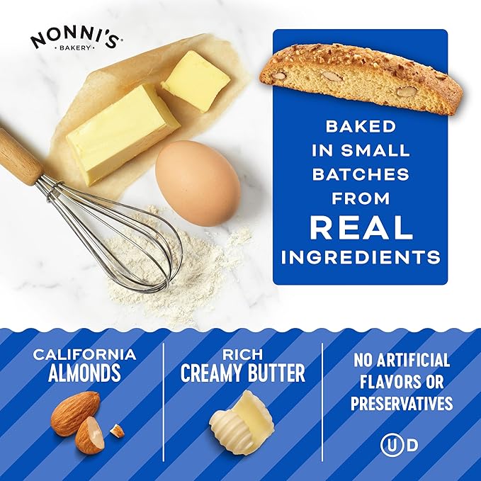 Nonni's Originali Classic Almond Biscotti Cookies – Individually Wrapped Italian Coffee Snack, Crunchy Twice-Baked, 80 Cal Each, 17.25 oz Carton