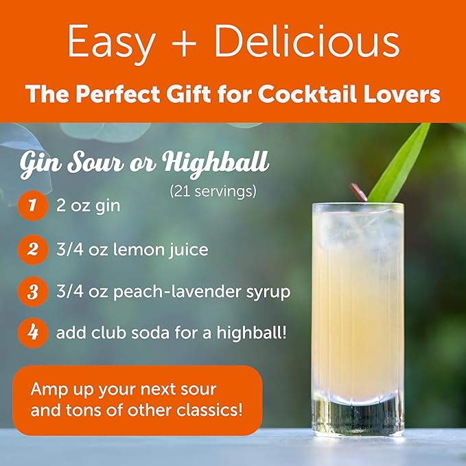 Shaker & Spoon Peach Lavender Cocktail Syrup, 16oz Floral & Fruity Flavored Syrups for Drinks, Vegan Cocktail Mixers, Mocktails, Non Alcoholic Drinks